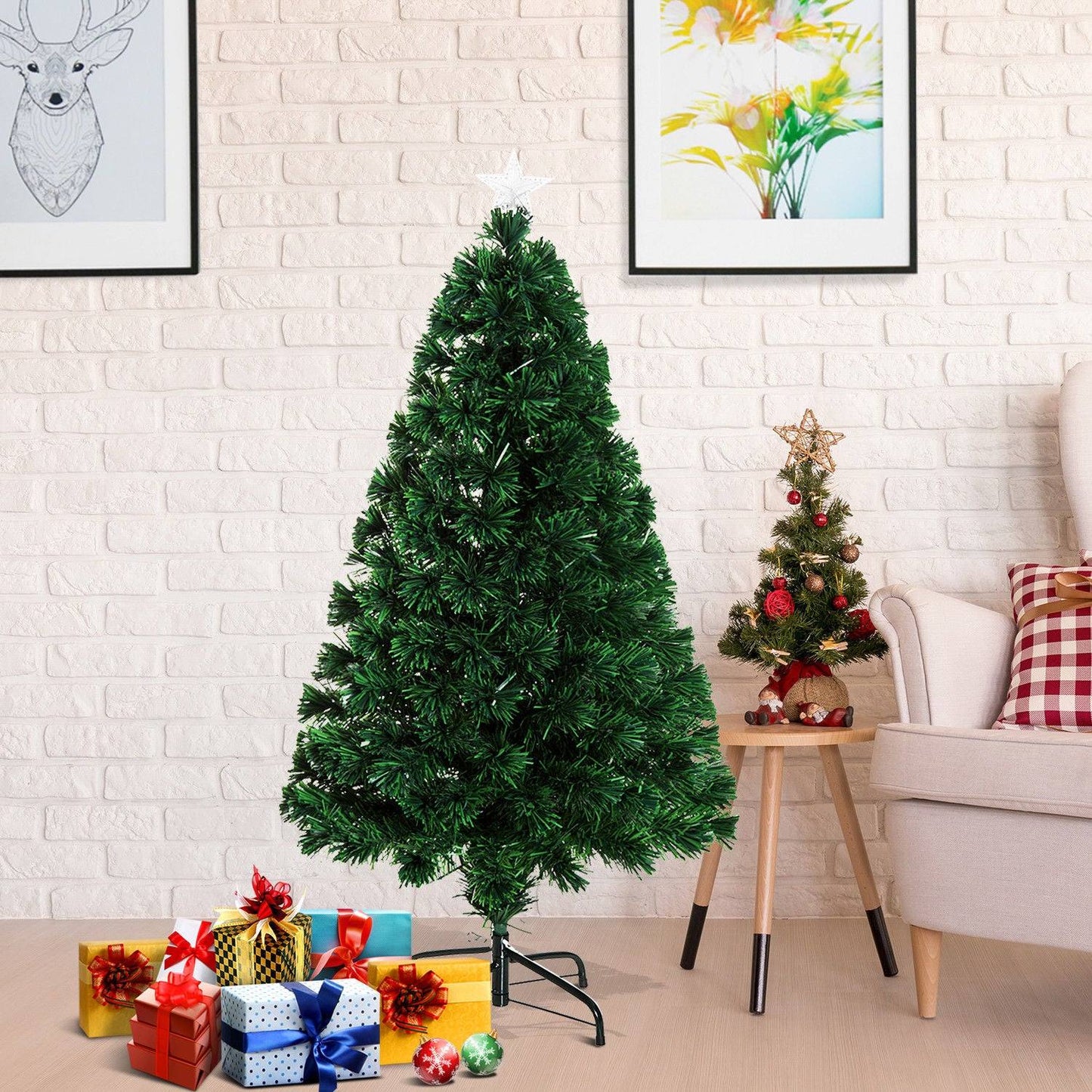 4FT Pre-Lit Fibre Optic Artificial Christmas Tree Holiday Xmas Décor with Tree Topper Multi-Colour
