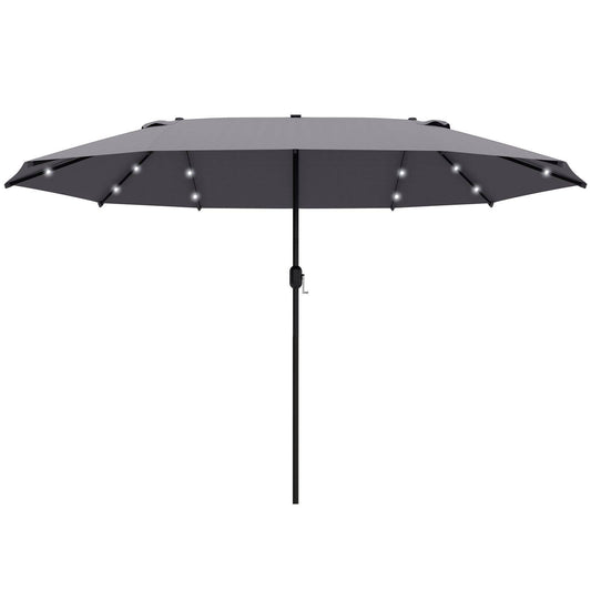 4.4m Double-Sided Sun Umbrella Patio Parasol LED Solar Lights Dark Grey