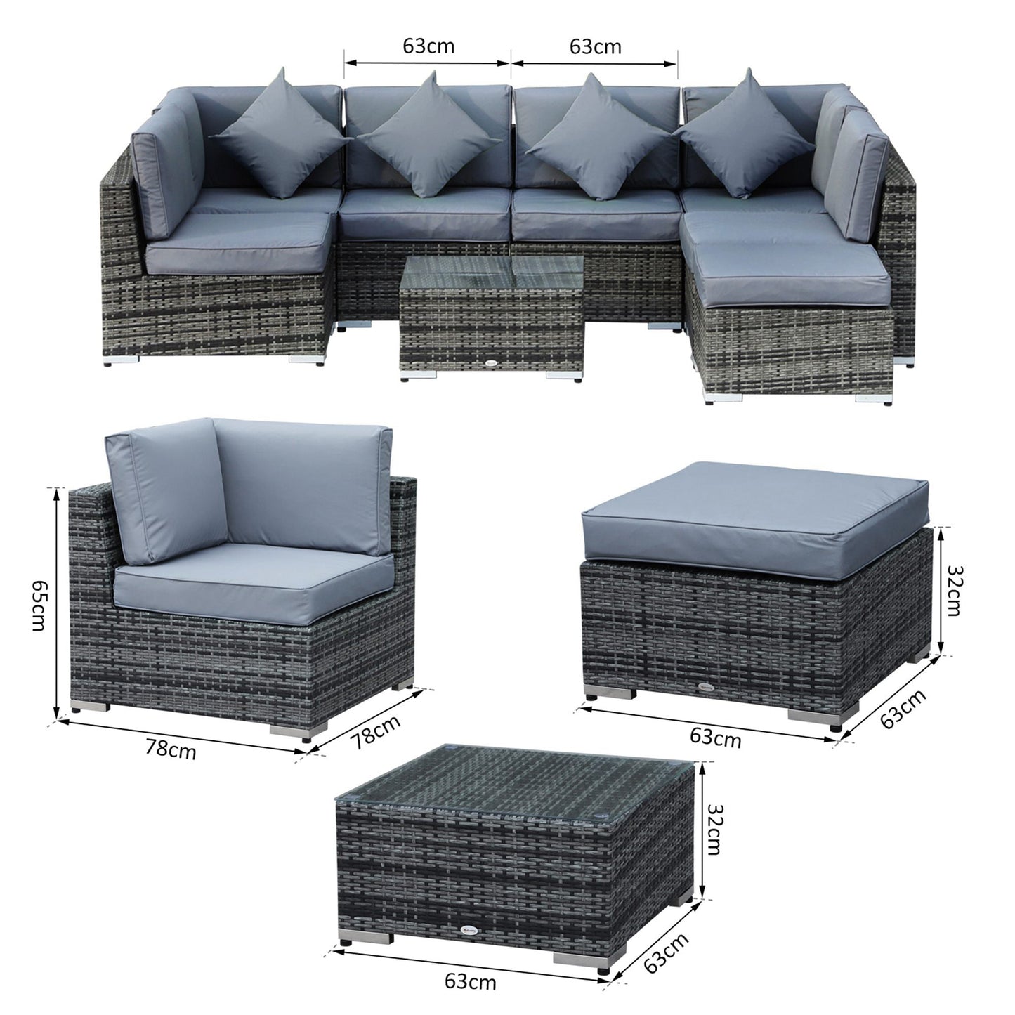8-Pieces PE Rattan Corner Sofa Set with Thick Cushions