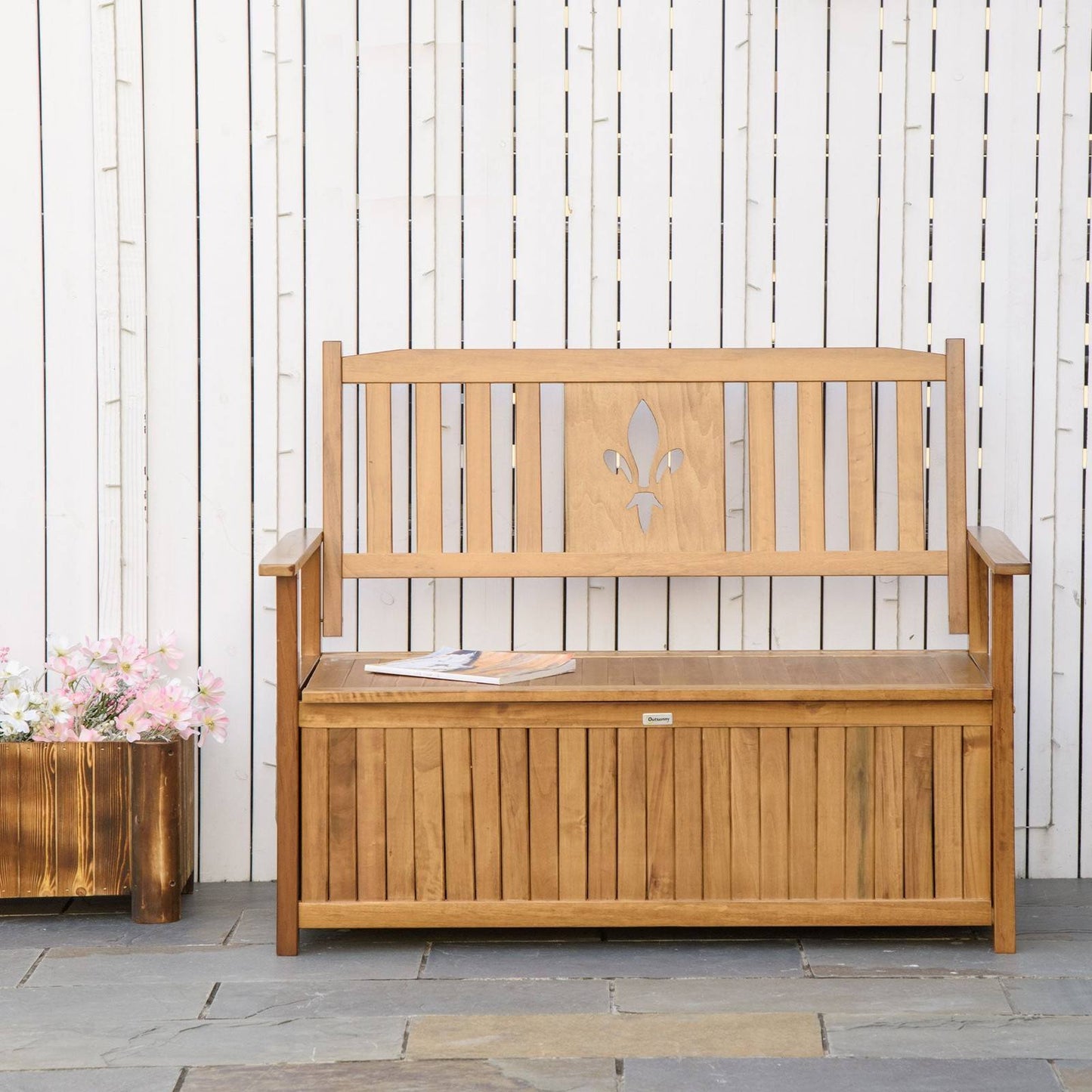 2 Seater Wood Garden Storage Bench