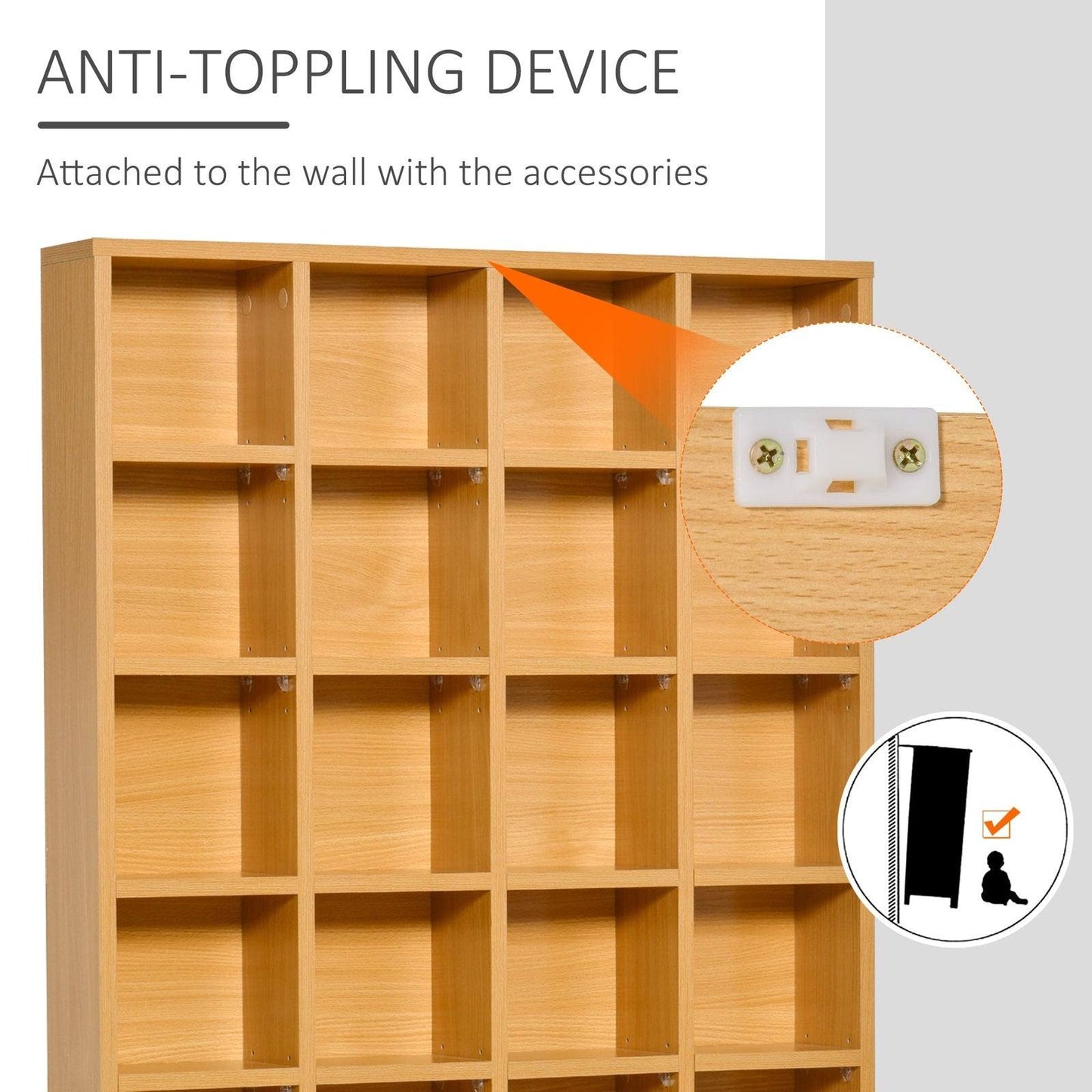 26-Section Multimedia Shelving Unit With Adjustable Shelves - Brown