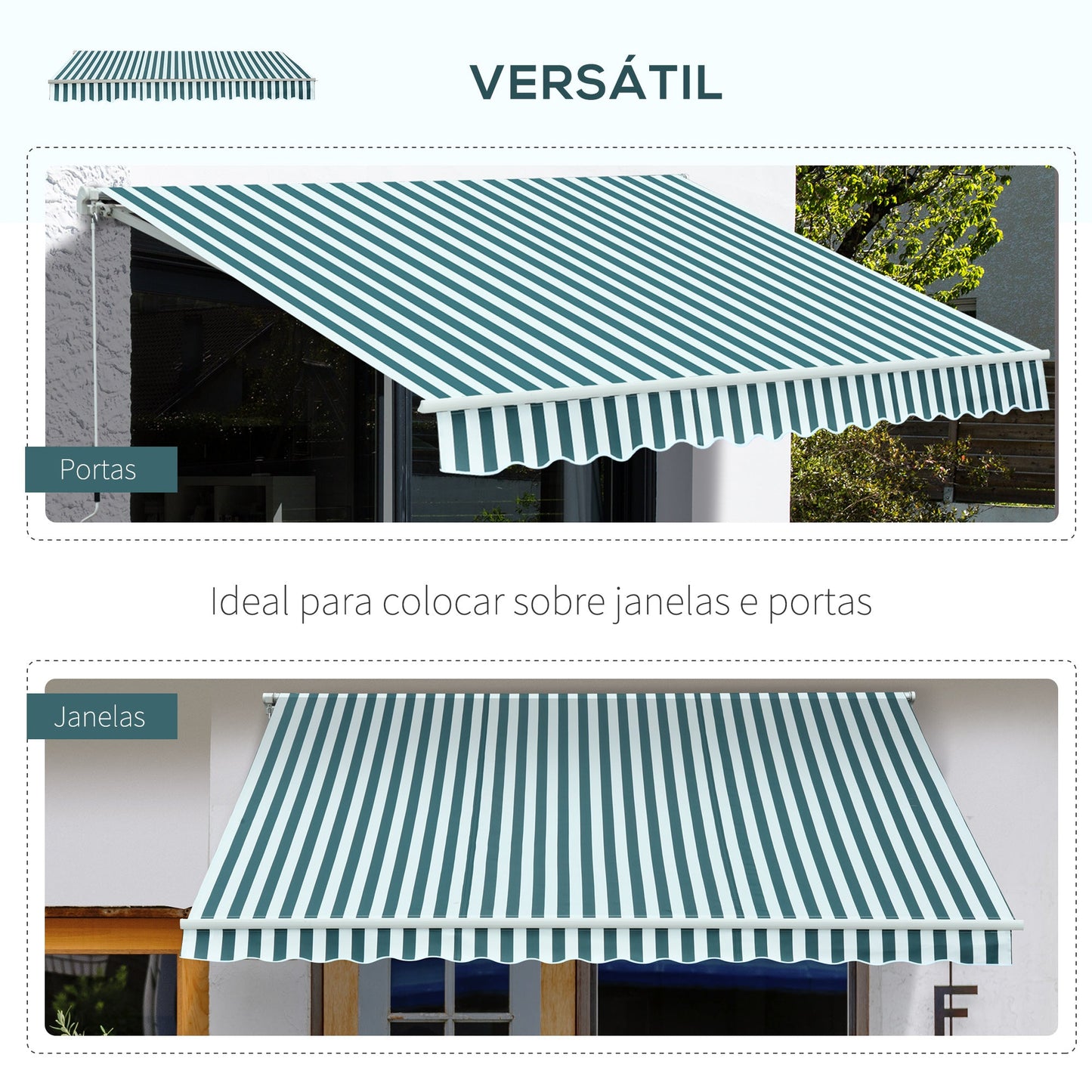 Manual Retractable Awning Size 3M X2.5M-Green/White Stripes