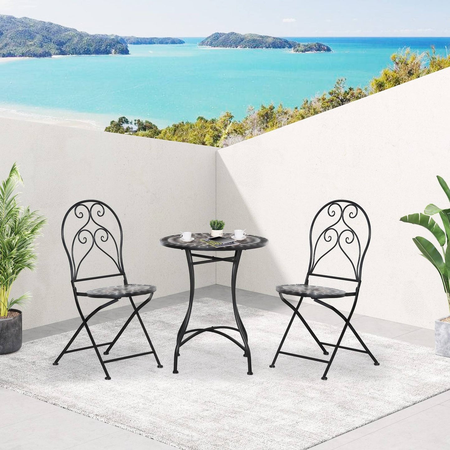 3-Piece Garden Bistro Set with Coffee Table and 2 Folding Chairs