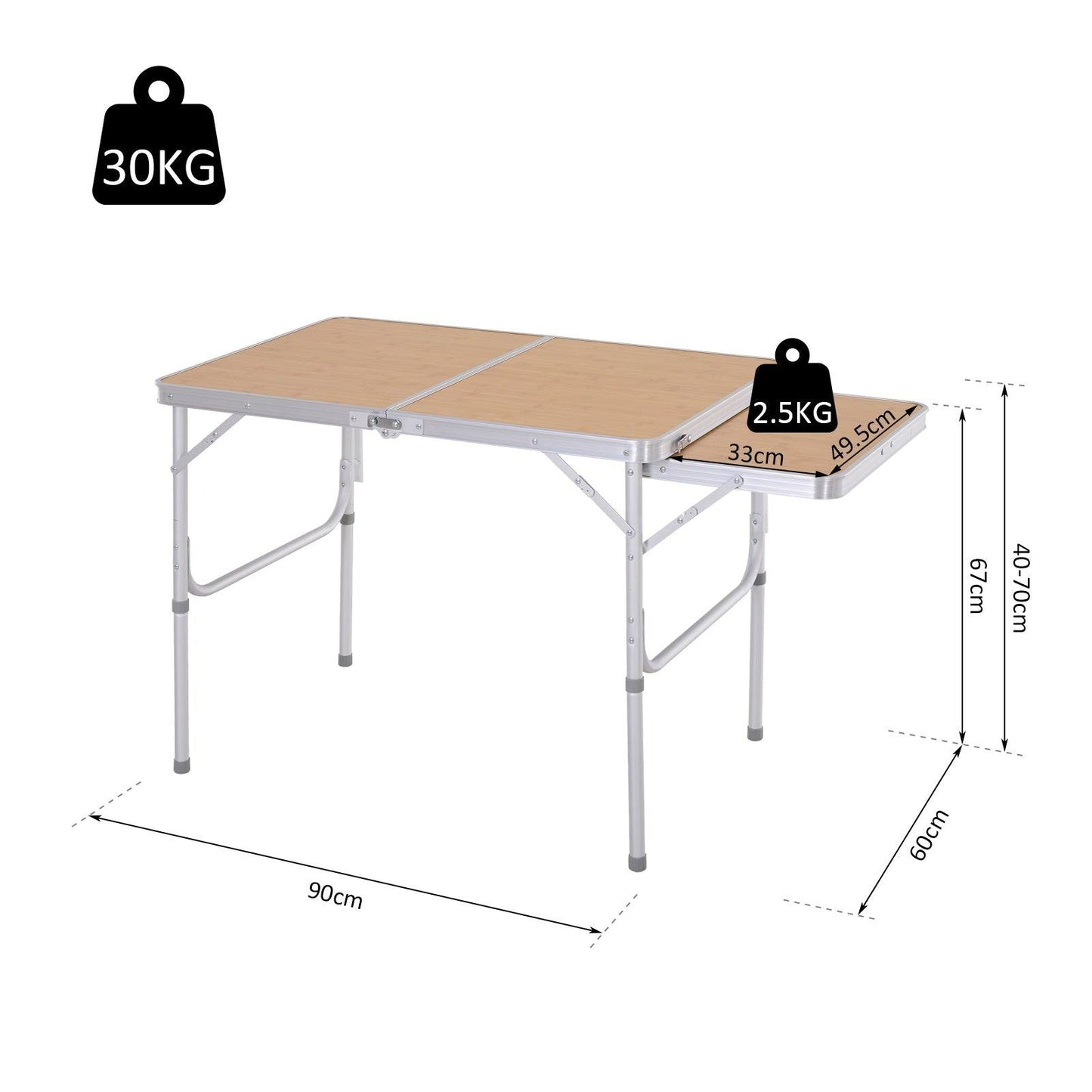 3ft Aluminium Medium-density fibreboard-Top Folding Picnic Table Portable Camping Table