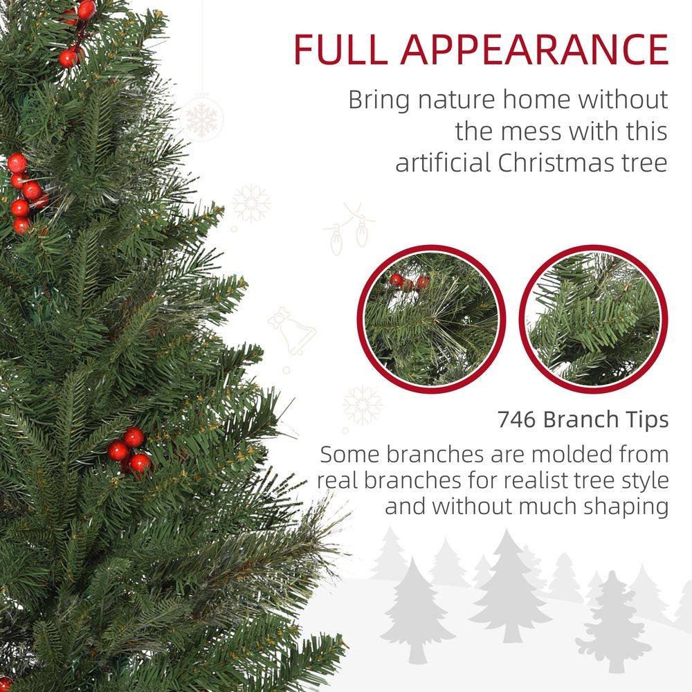 7ft Artificial Christmas Tree Holiday with Pencil Shape, Berries Homcom
