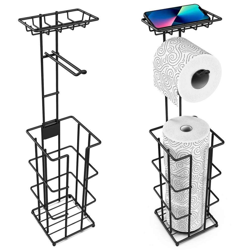 Metal Toilet Paper Roll Holder & Multifunctional Storage Rack