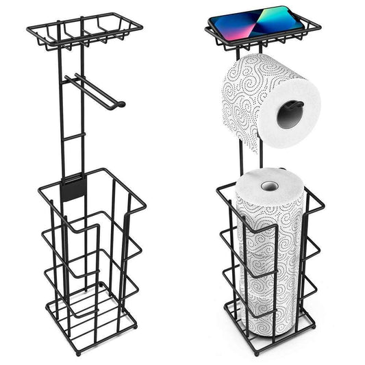 Metal Toilet Paper Roll Holder & Multifunctional Storage Rack