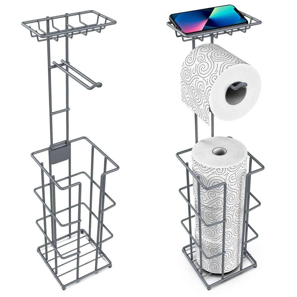 Metal Toilet Paper Roll Holder & Multifunctional Storage Rack