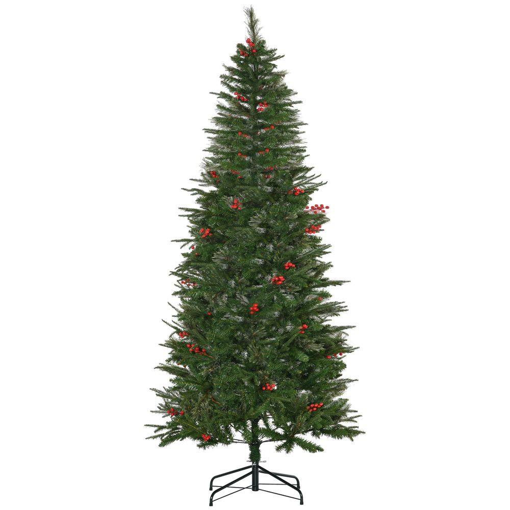 7ft Artificial Christmas Tree Holiday with Pencil Shape, Berries Homcom
