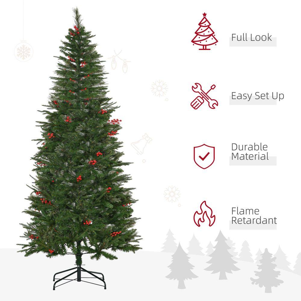 7ft Artificial Christmas Tree Holiday with Pencil Shape, Berries Homcom