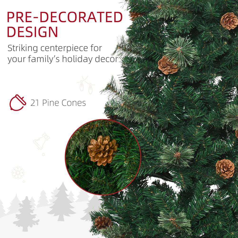 5.5FT Artificial Slim Christmas Tree Holiday Home Decor with Pine Cones Homcom