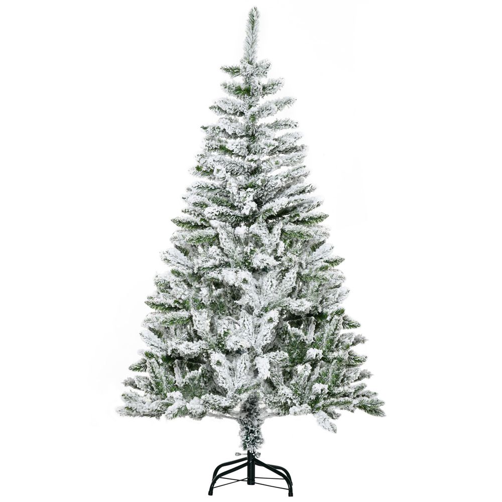 5ft Snow Flocked Artificial Christmas Tree w/ Realistic Branch Tips Homcom