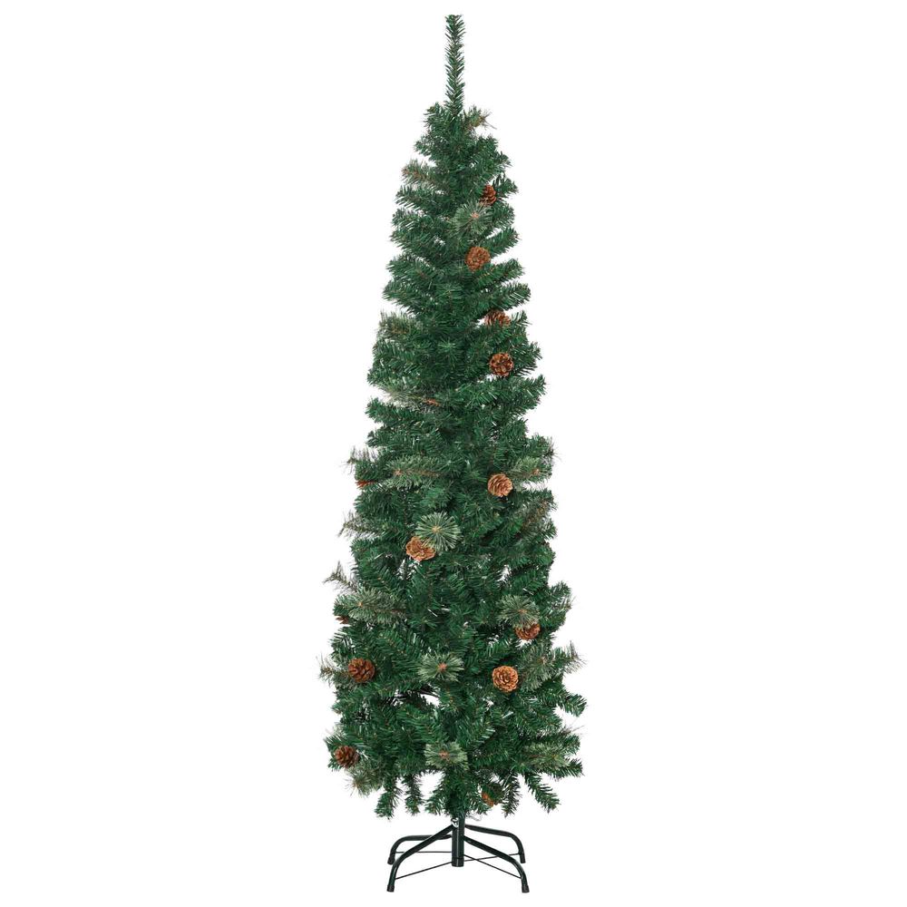 5.5FT Artificial Slim Christmas Tree Holiday Home Decor with Pine Cones Homcom