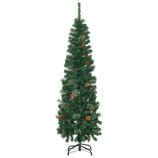5.5FT Artificial Slim Christmas Tree Holiday Home Decor with Pine Cones Homcom