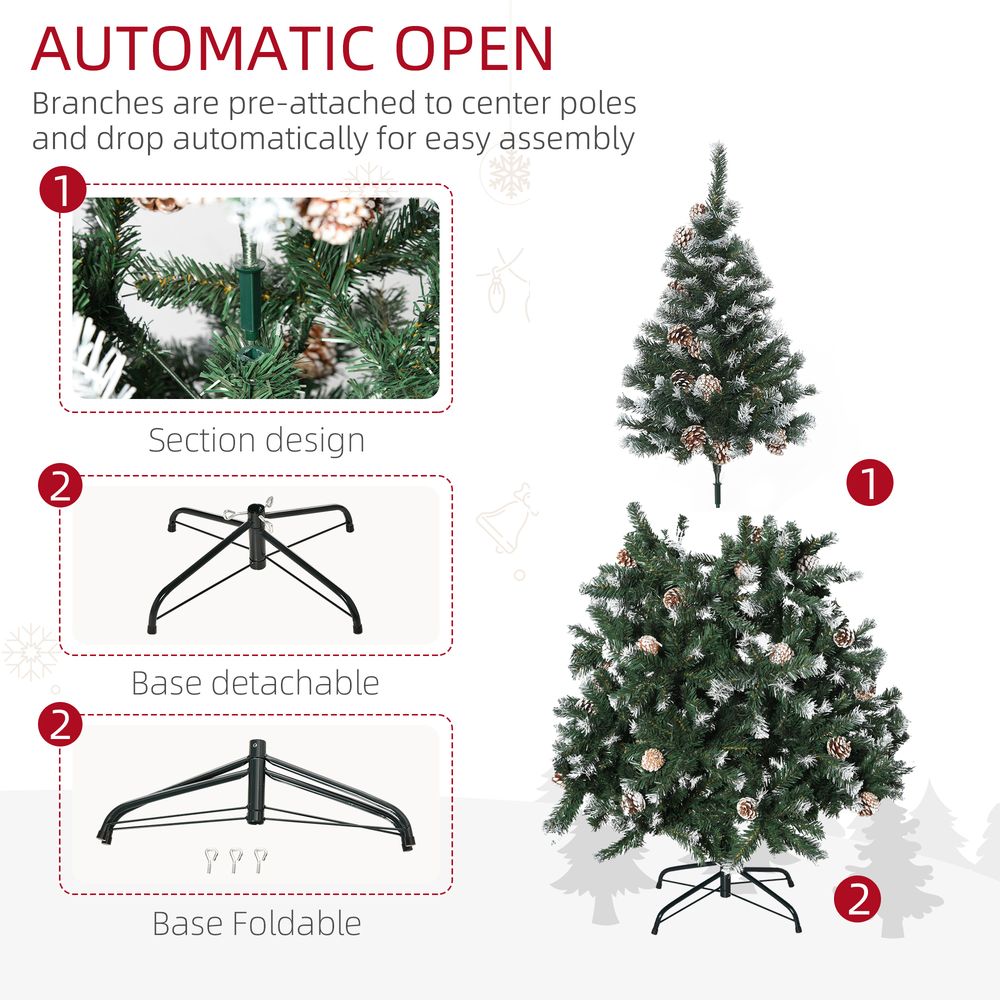 5FT Artificial Christmas Tree Xmas Indoor Decoration, Automatic Open Homcom