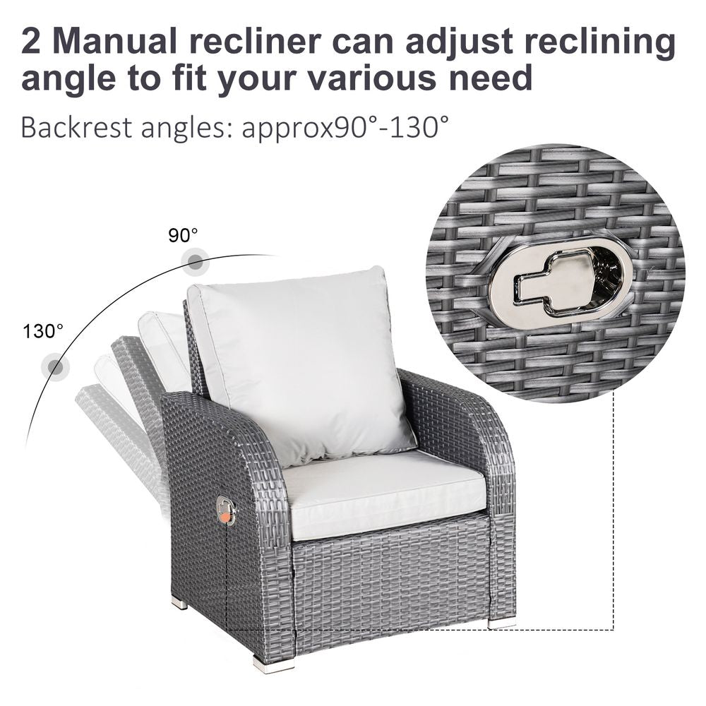 7-Seater Outdoor Garden Rattan Furniture Set w/ Recliners Grey