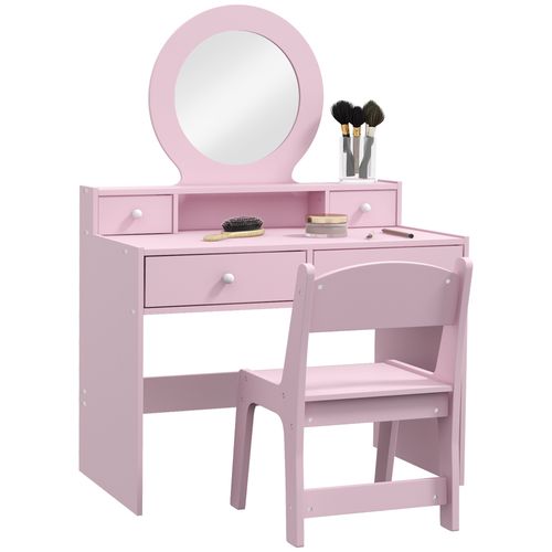 AIYAPLAY Kids Dressing Table Set w/ Stool, Mirror, Drawers - Pink