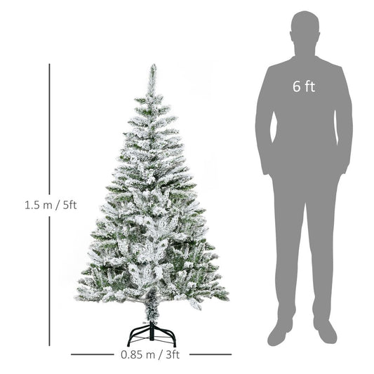 5ft Snow Flocked Artificial Christmas Tree w/ Realistic Branch Tips Homcom