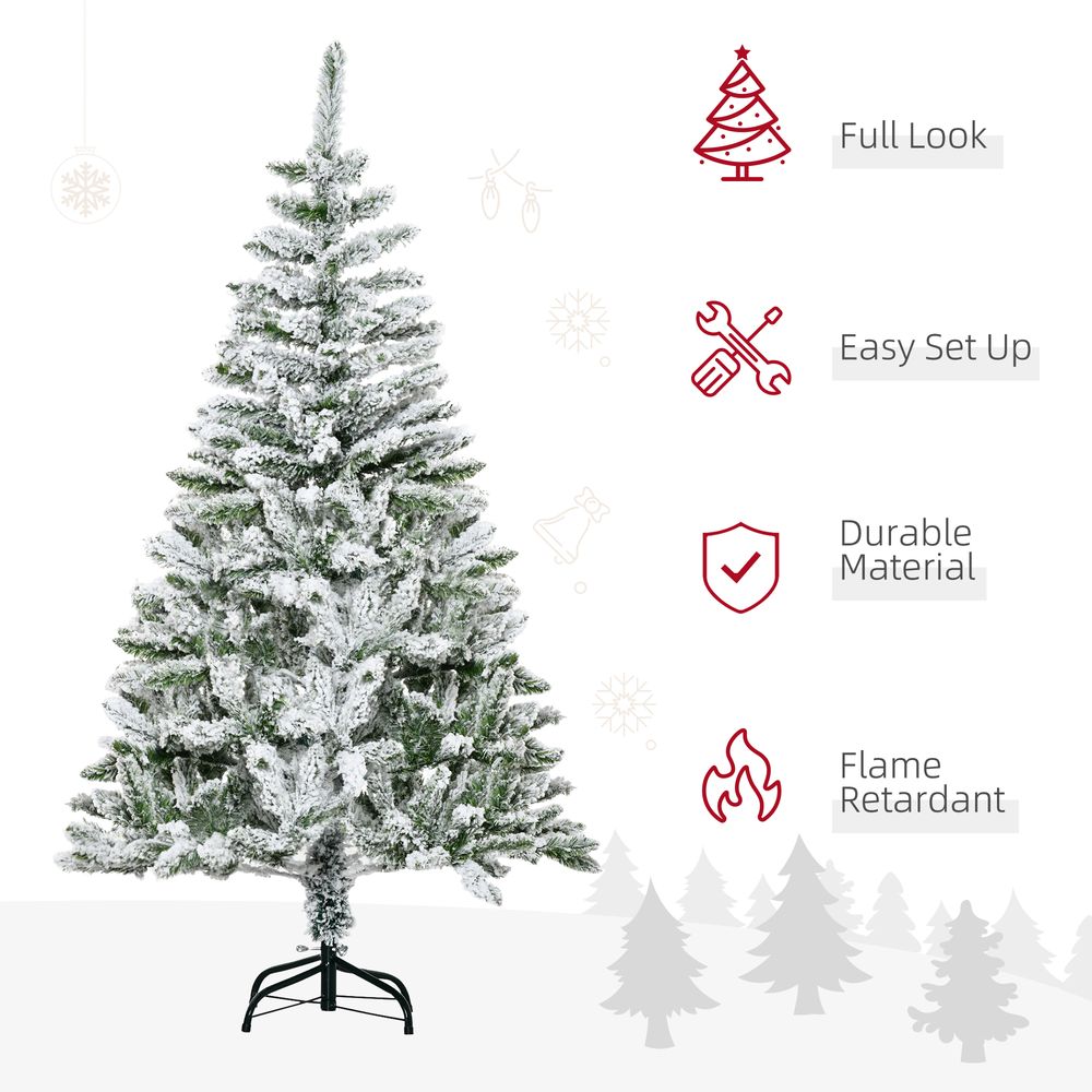 5ft Snow Flocked Artificial Christmas Tree w/ Realistic Branch Tips Homcom