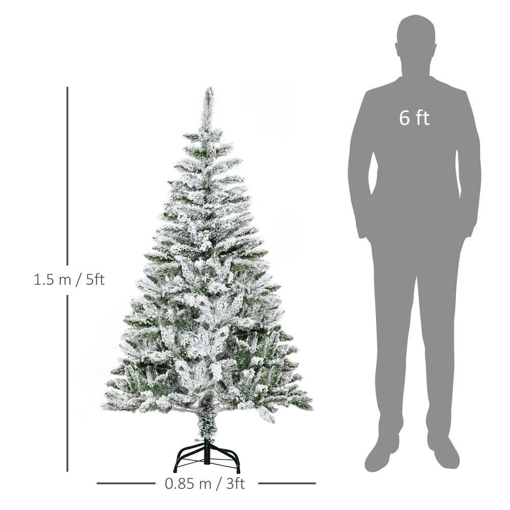 5ft Snow Flocked Artificial Christmas Tree w/ Realistic Branch Tips Homcom