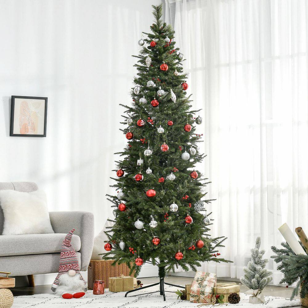 7ft Artificial Christmas Tree Holiday with Pencil Shape, Berries Homcom