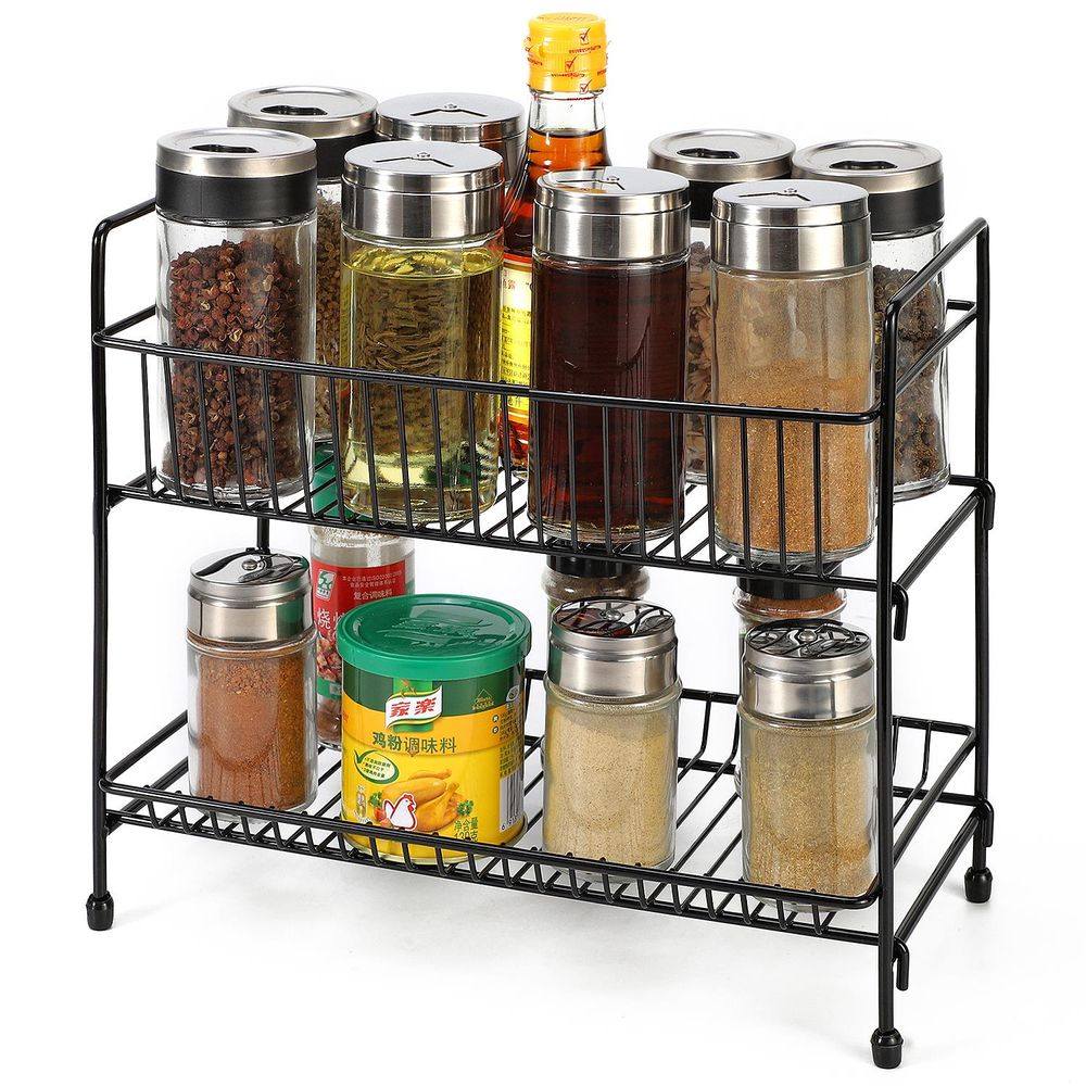 2 Tier Free Standing Spice Rack Cupboard Kitchen Counter Organiser