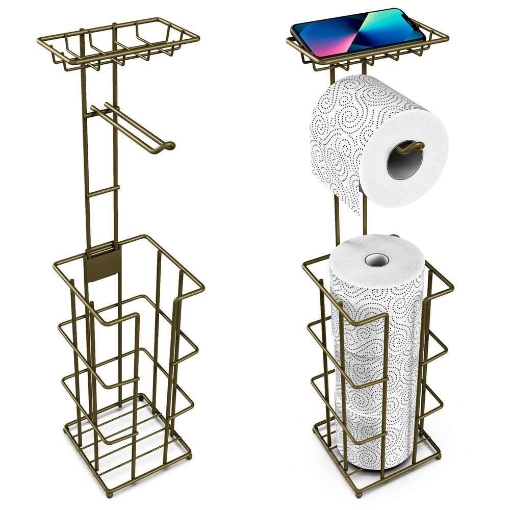 Metal Toilet Paper Roll Holder & Multifunctional Storage Rack
