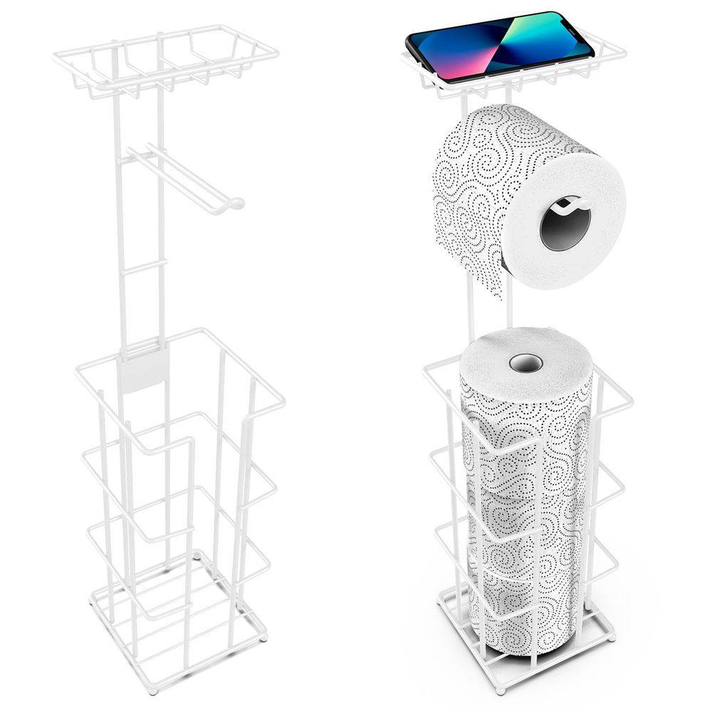 Metal Toilet Paper Roll Holder & Multifunctional Storage Rack
