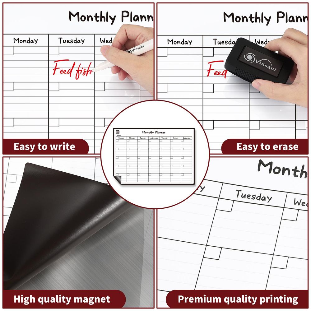Monthly Magnetic Memo Notes Whiteboard for Home Office Task - A3