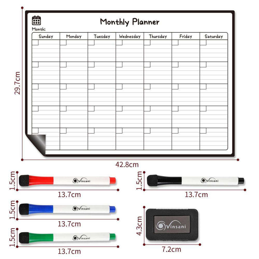 Monthly Magnetic Memo Notes Whiteboard for Home Office Task - A3