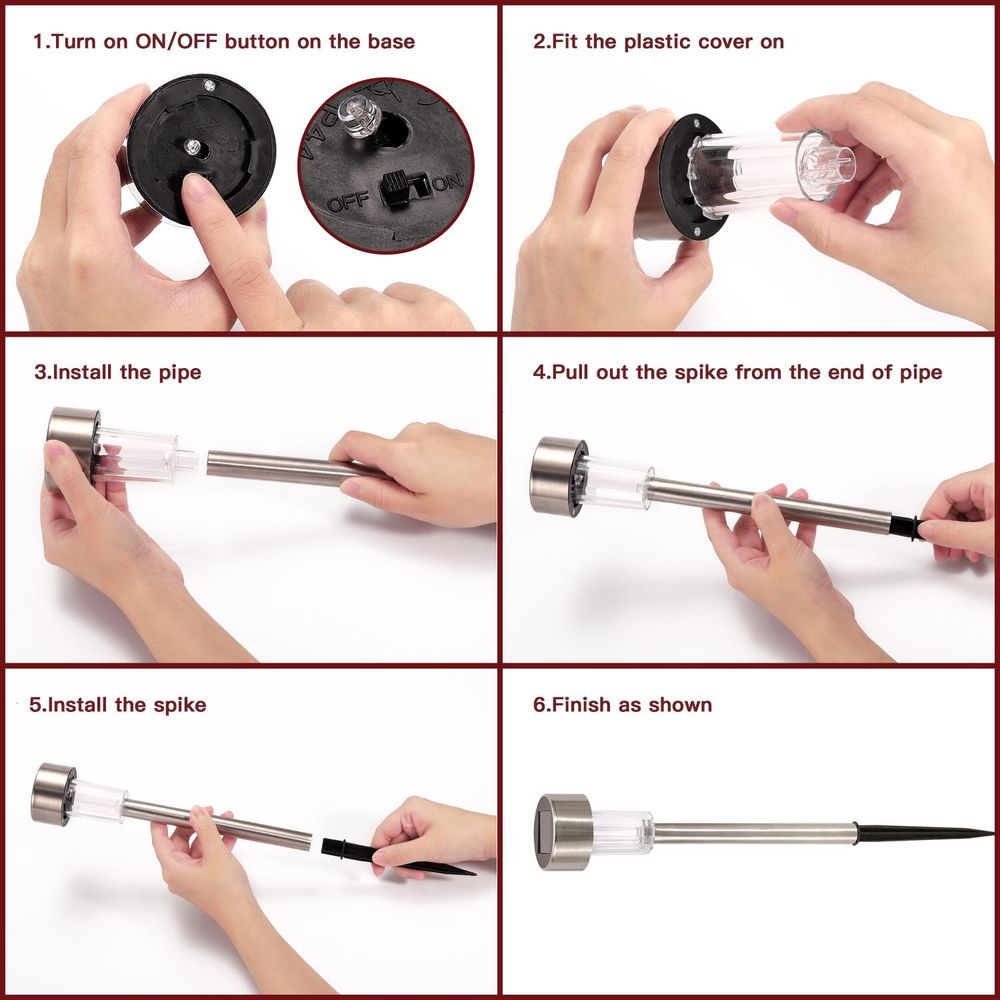 10 X Colour Change Stainless Steel Solar Powered Stick Post LED Lights