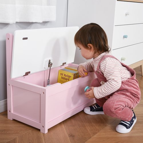 2-in-1 Wooden Toy Box Kids Seat Bench Storage ChestWith Pneumatic Rod