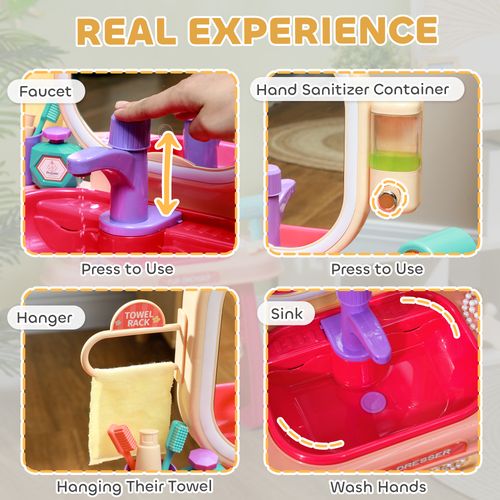 AIYAPLAY Kids Dressing Table with Mirror, LED Light, Music, 23 Accessories