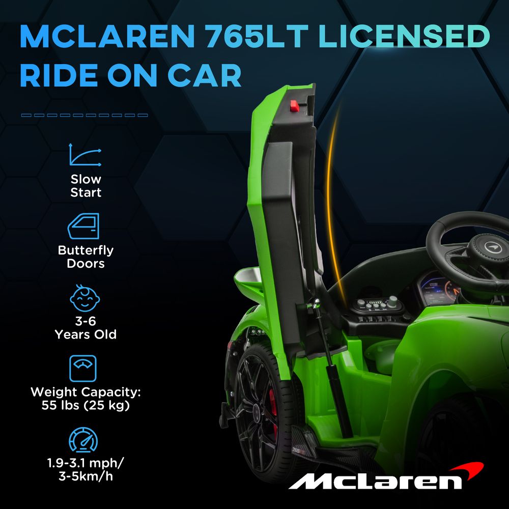 AIYAPLAY McLaren 765LT Licensed 12V Kids Ride on Car w/ MP3 Music