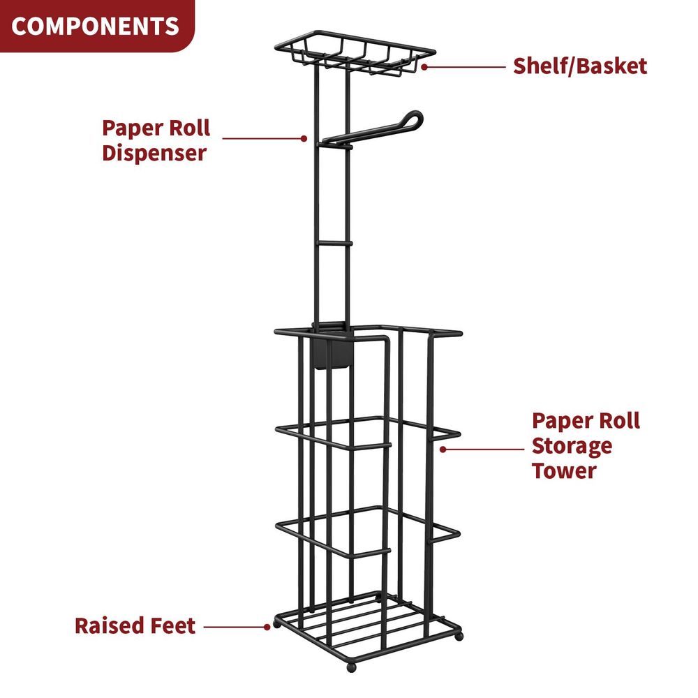 Metal Toilet Paper Roll Holder & Multifunctional Storage Rack
