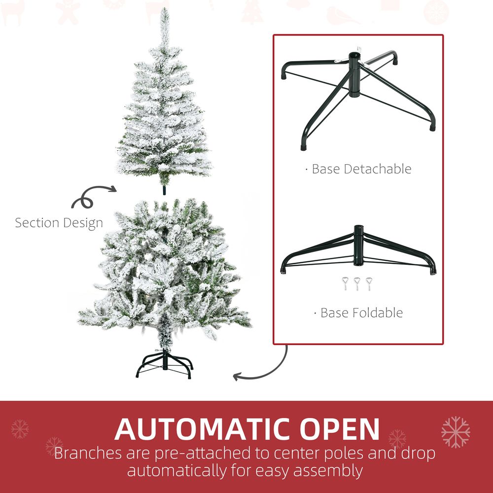 5ft Snow Flocked Artificial Christmas Tree w/ Realistic Branch Tips Homcom