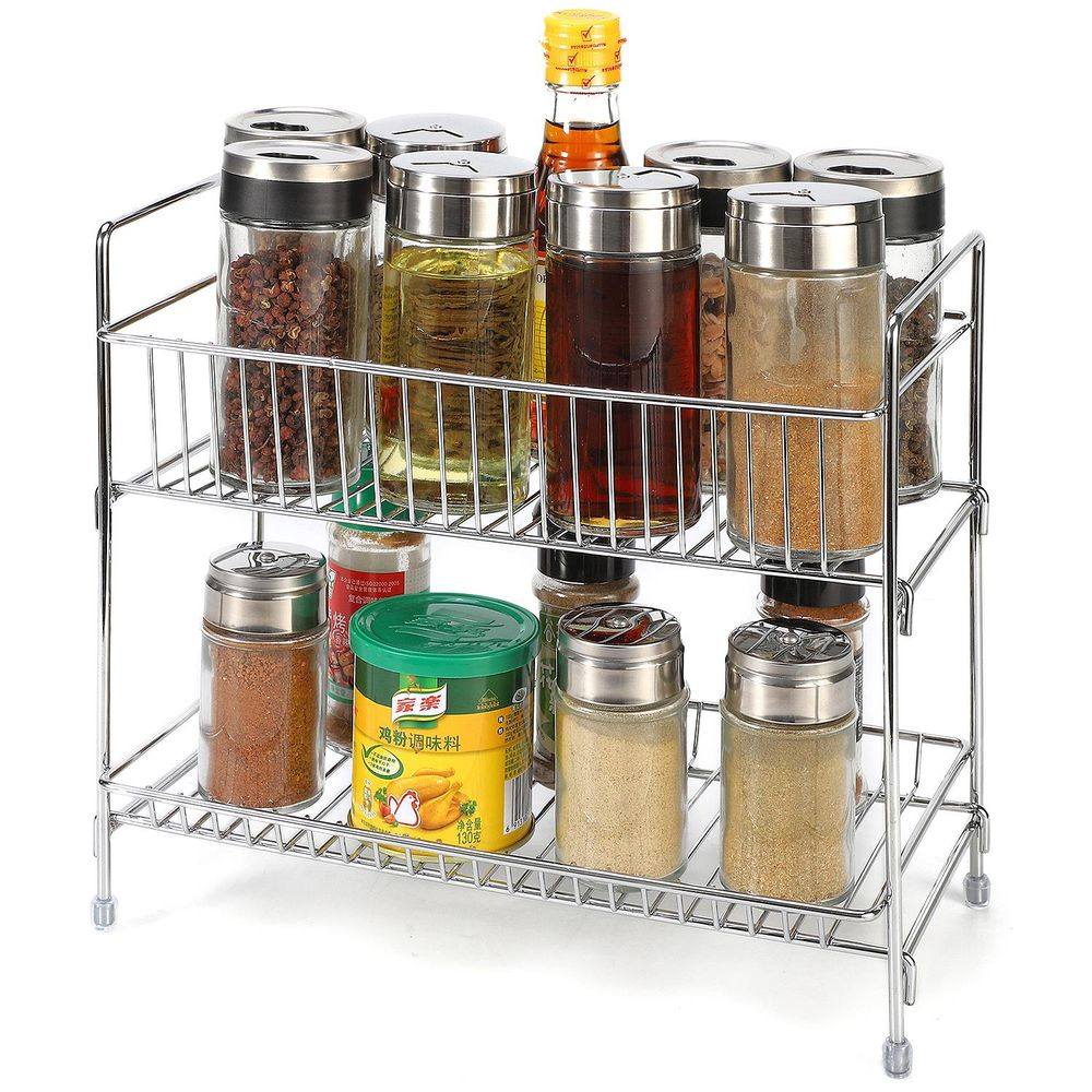 2 Tier Free Standing Spice Rack Cupboard Kitchen Counter Organiser