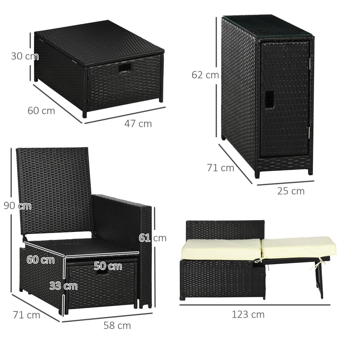 5-Piece PE Rattan Sun Lounger