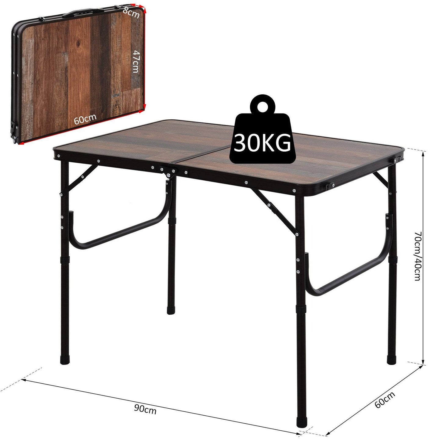 3ft Height Adjustable Medium-density fibreboard Folding Camping Table