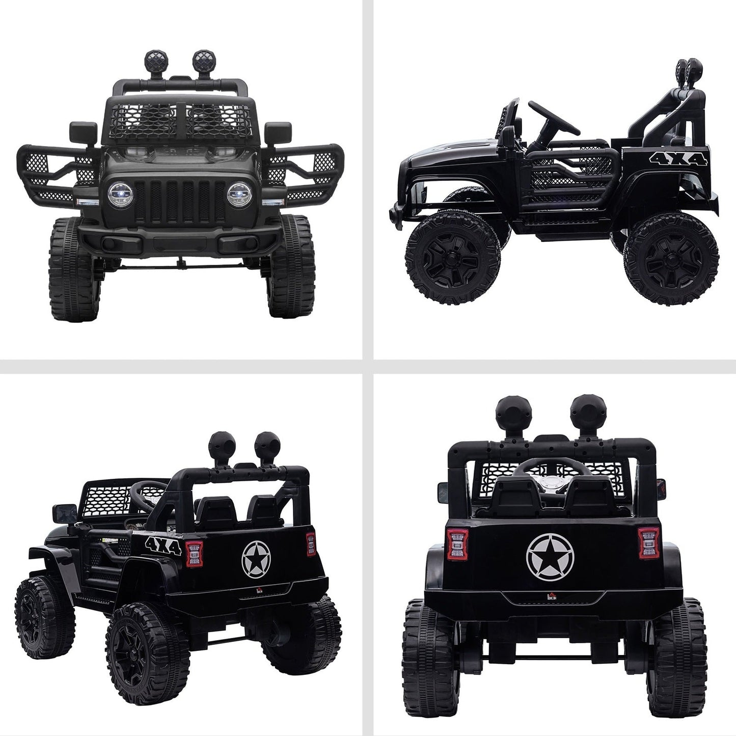 12V Battery-powered 2 Motors Kids Electric Ride On Car Truck Off-road Toy with Parental Remote Control Horn Lights Suspension Wheels for 3-6 Years Old Black