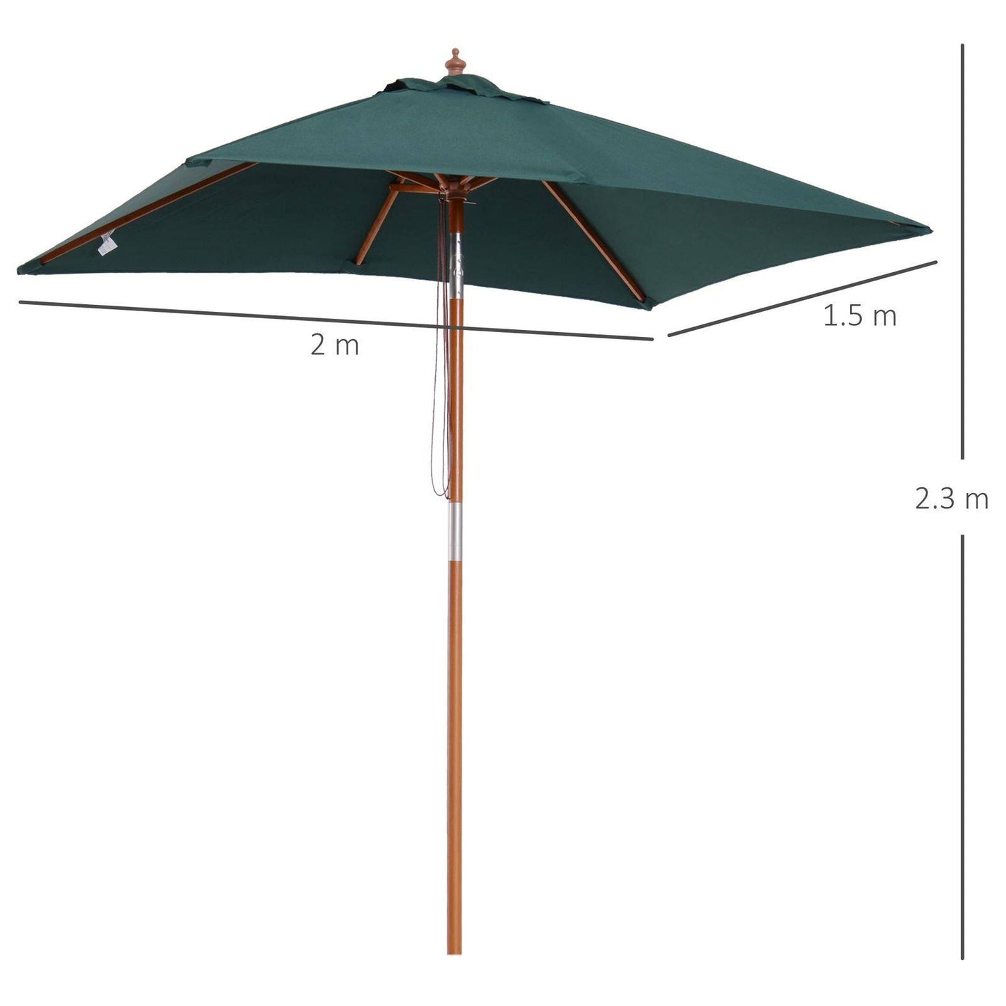 2m x 1.5m Garden Parasol Umbrella with Tilting Sunshade Canopy