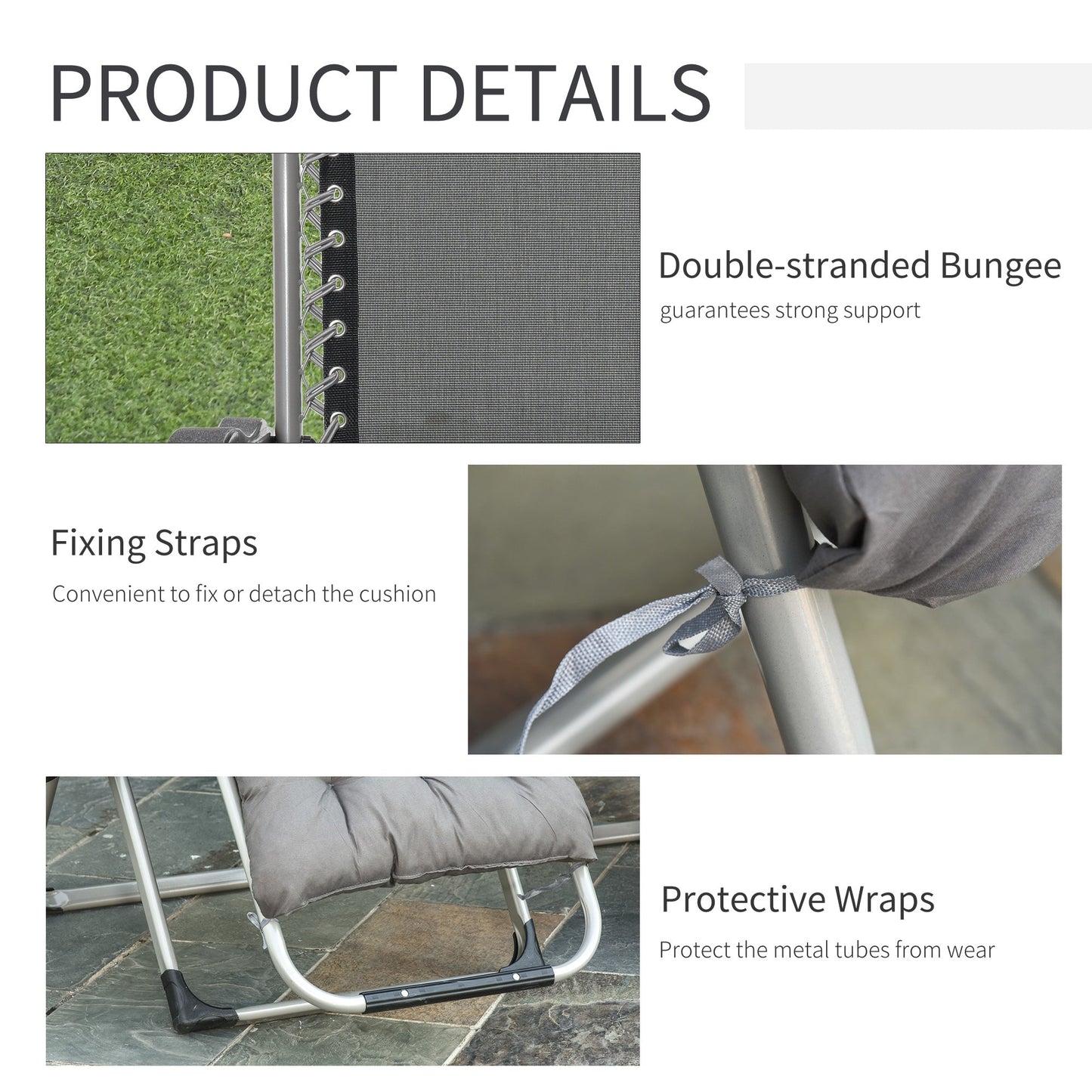 Reclining 2-Piece Zero Gravity Chair Folding Garden Sun Lounger Cushion Headrest