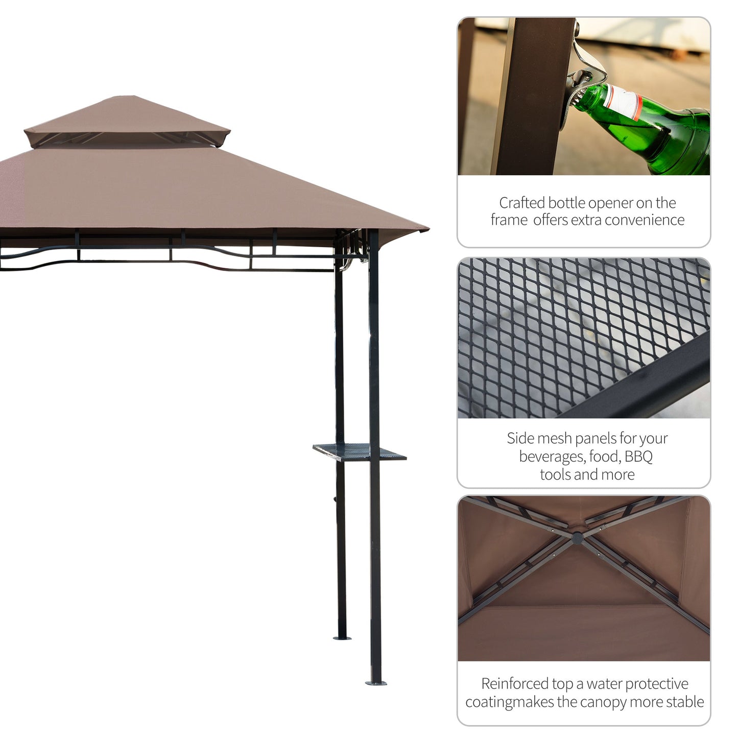 2.5M 8ft New Double-Tier BBQ Gazebo Grill Canopy Barbecue Tent Shelter Patio Deck Cover - Coffee
