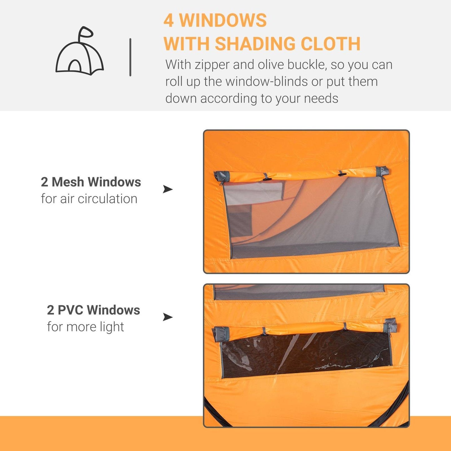 4-5 Person Pop-up Camping Tent Waterproof Family Tent w/ 2 Mesh Windows & PVC Windows Portable Carry Bag for Outdoor Trip Orange