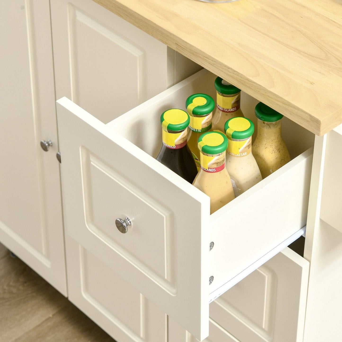 Drop-Leaf Kitchen Island on Wheels Utility Storage Cart with Drawers & Cabinet for Kitchen