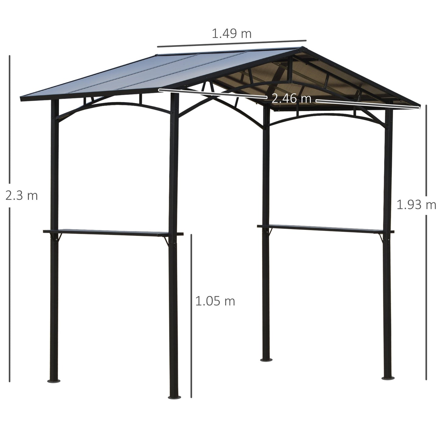 2.5 x 1.5m Outdoor Grill BBQ Gazebo Canopy with Side Shelves PC Roof Aluminium