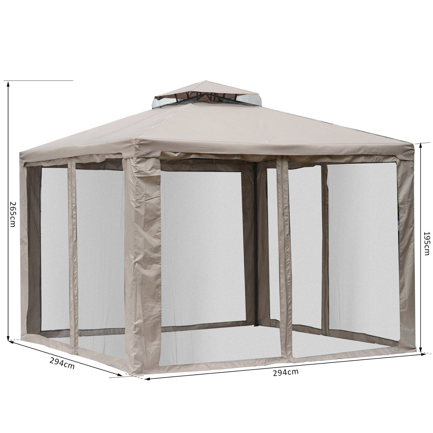 2.95X295 Garden Gazebo with Taupe Curtains
