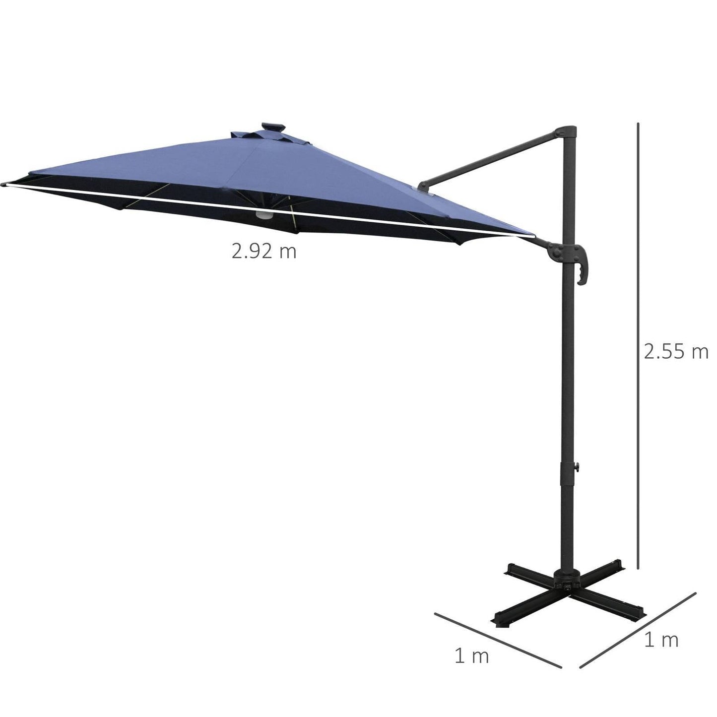 3M LED Cantilever Parasol Outdoor Sun Umbrella w/ Base Solar Lights Blue