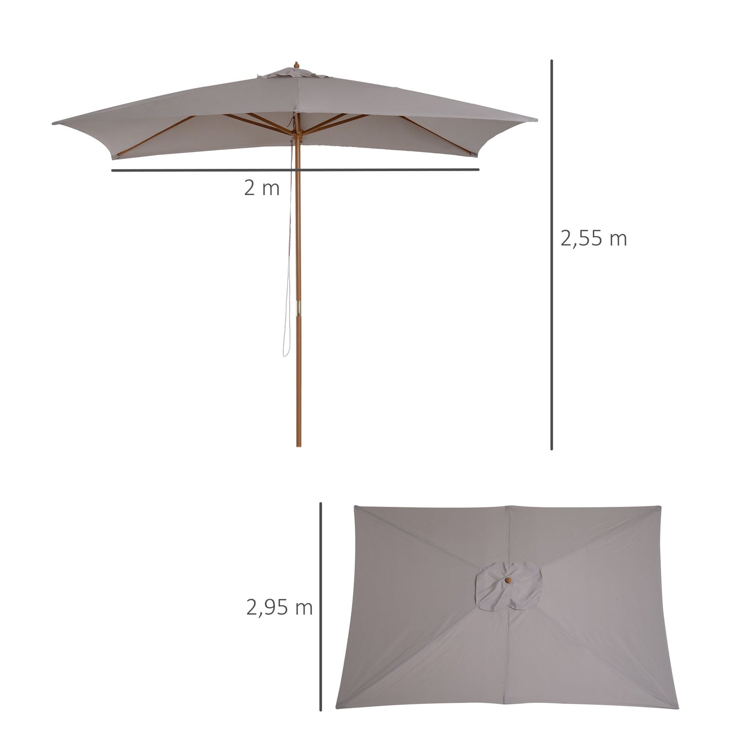 2 x 3m Wooden Garden Parasol Umbrella Outdoor Sun Shade Canopy