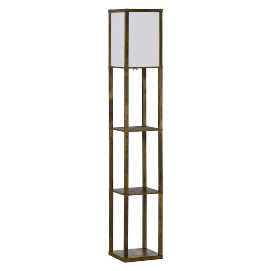 4-Tier Floor Lamp Standing Lamp with Storage Shelf for Home Office Dorm Brown